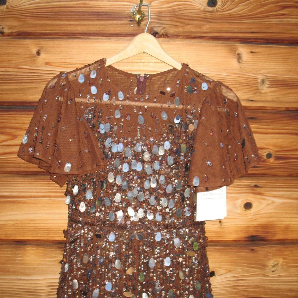 MAC DUGGAL 24018 Womens Brown Flutter Sleeve Shee… - image 12